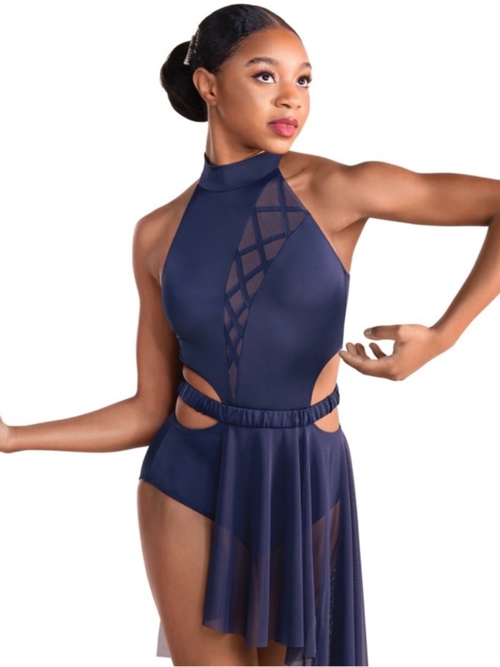 Revolution | Moons of Jupiter Sleeveless Dance Leotard Side Cutout Skirt Navy SA - Picture 2 of 4